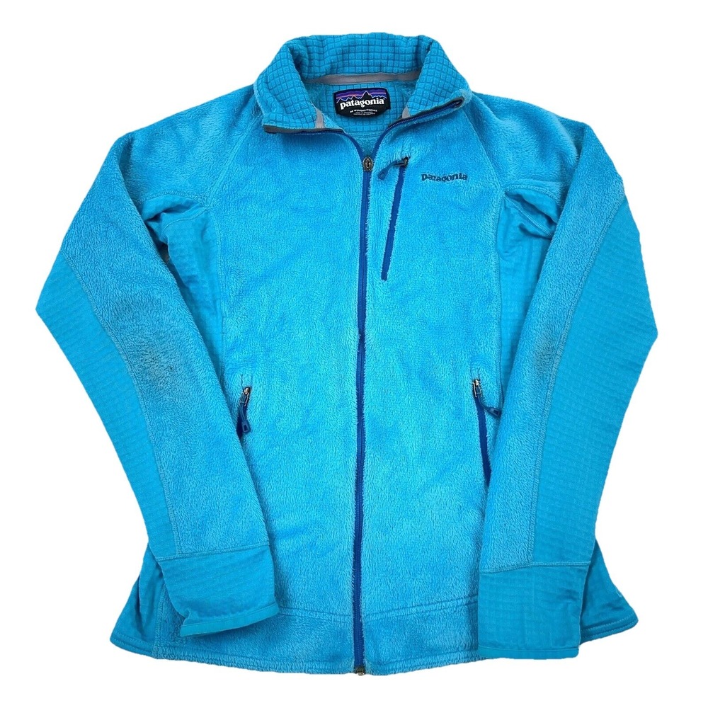 Patagonia Jacket Women Medium Blue Fleece Full Zip R Series Sweater READ DAMAGED